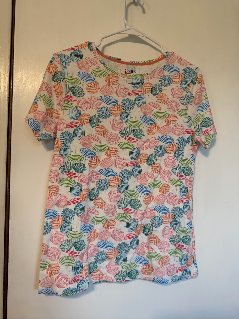 croft & barrow Coral-Trim Classic Tee with Pastel Multicolor Print